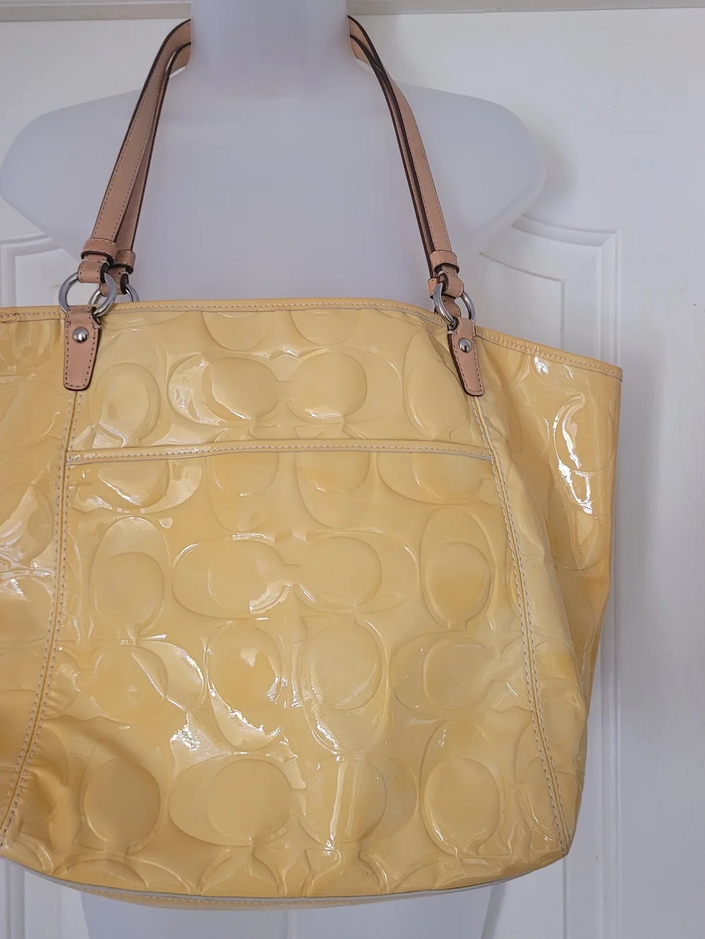Coach Yellow Patent Leather Shoulder Bag with Tan Straps